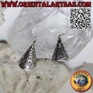 Silver earrings with pendant engraved cones, handmade (Karen)