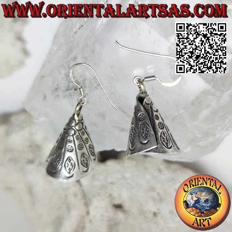 Silver earrings with pendant engraved cones, handmade (Karen)