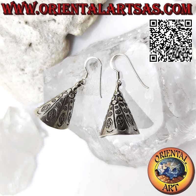 Silver earrings with pendant engraved cones, handmade (Karen)