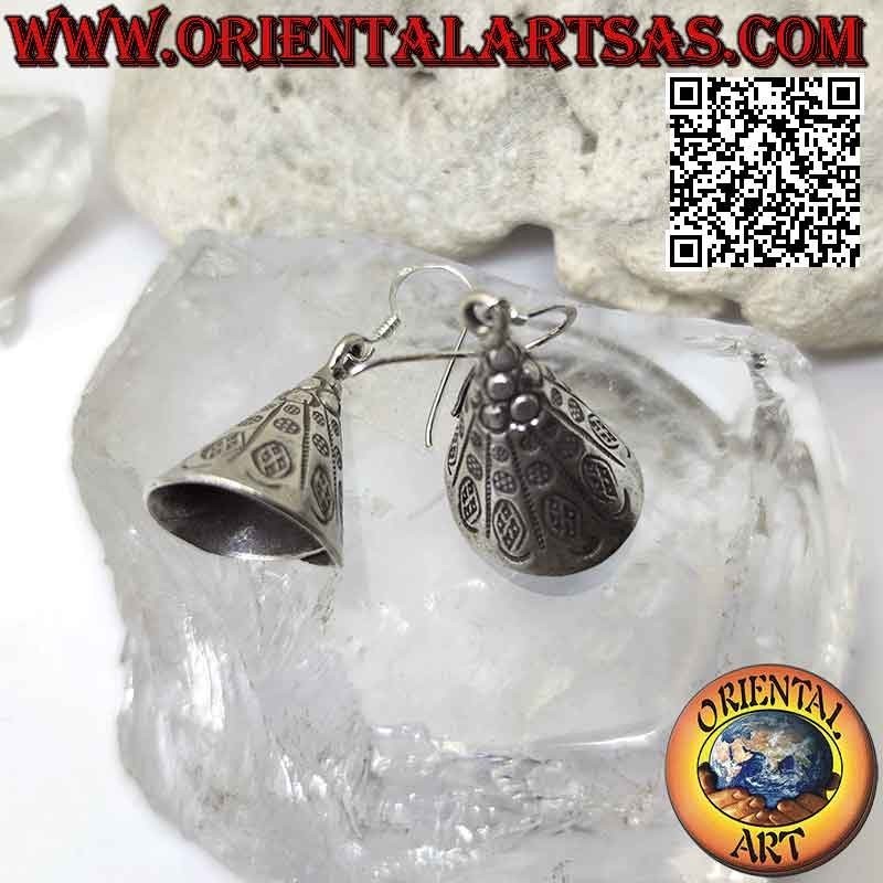 Silver earrings with pendant engraved cones, handmade (Karen)