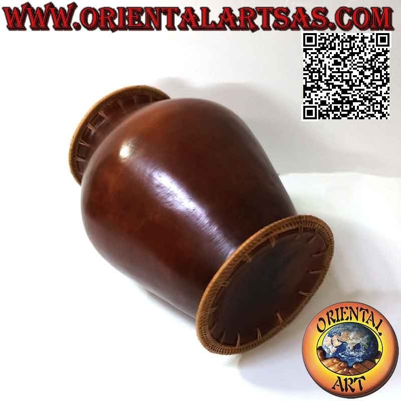Traditional Lombok terracotta and wicker vase on mouth and plant, handmade (18 cm and 22 cm ø)