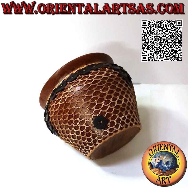 Jarrón de terracota, alambre de mimbre tejido y reproducción de monedas chinas, hecho a mano (17 cm y 19 cm ø)