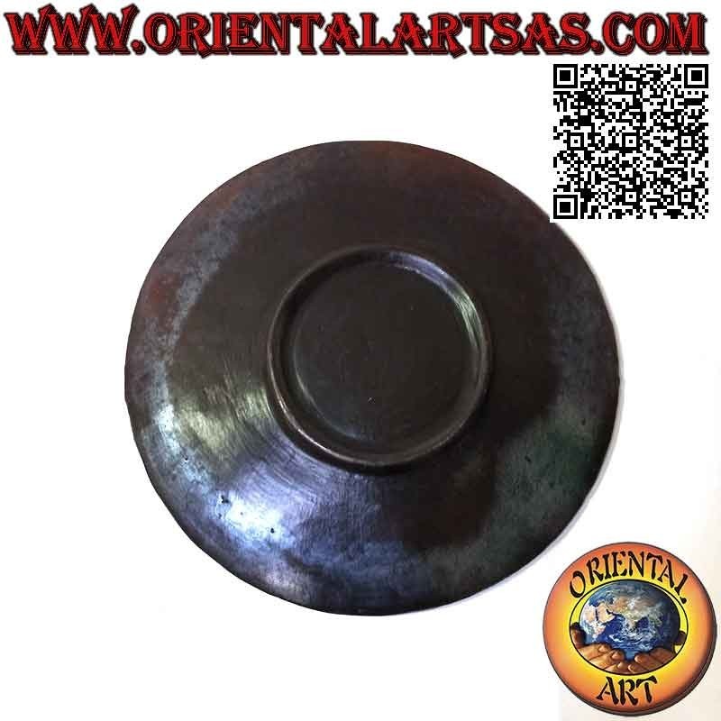 Vide poche plat rond Lombok en terre cuite foncée et poisson peint 31 cm ø