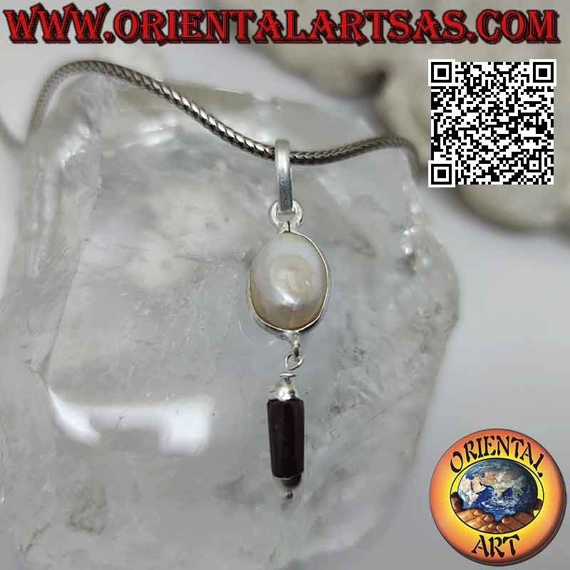 Pendentif en argent avec perle scaramazza et pendentif grenat prisme (c)