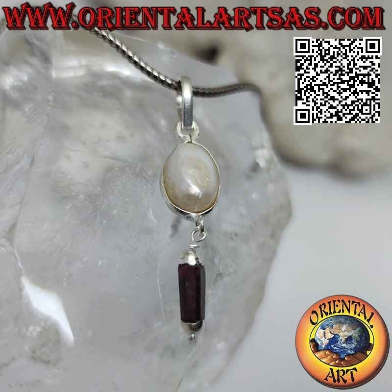 Silver pendant with scaramazza pearl and pendant garnet prism (c)
