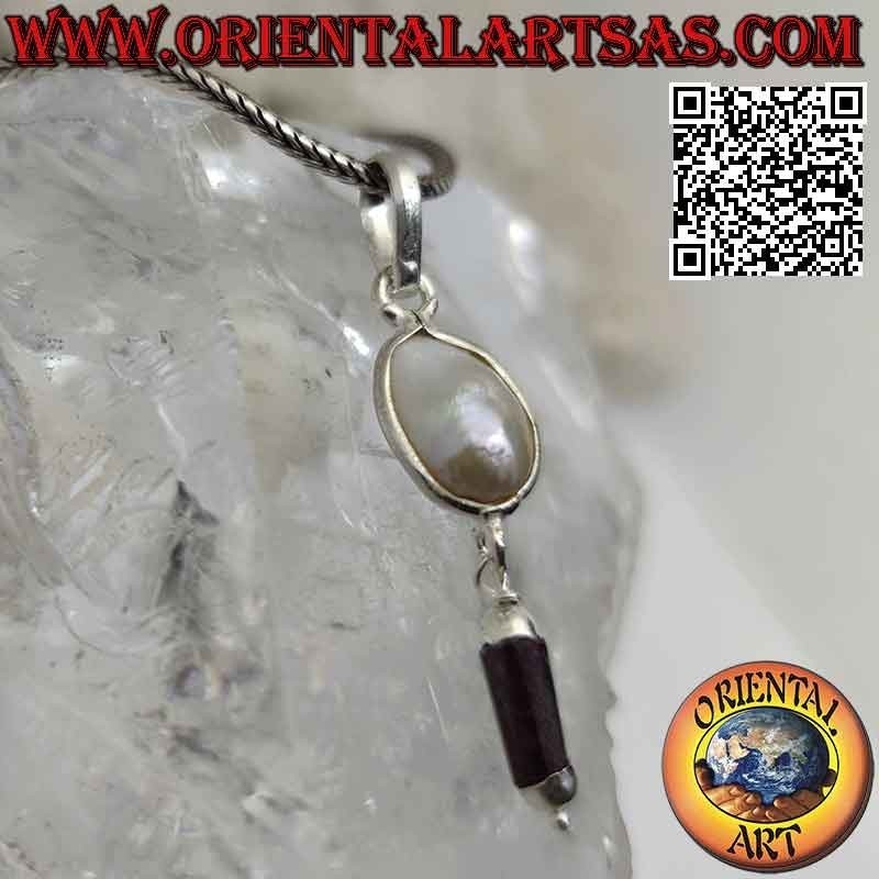 Pendentif en argent avec perle scaramazza et pendentif grenat prisme (c)