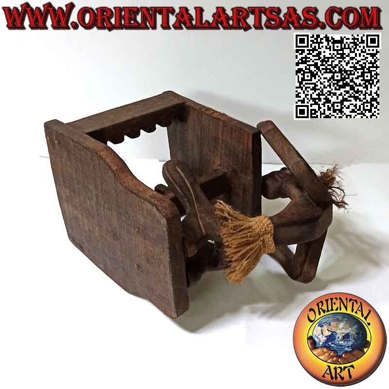 Porta CD in stile primitivo con scultura di un aborigeno in legno di teak (26 cm )