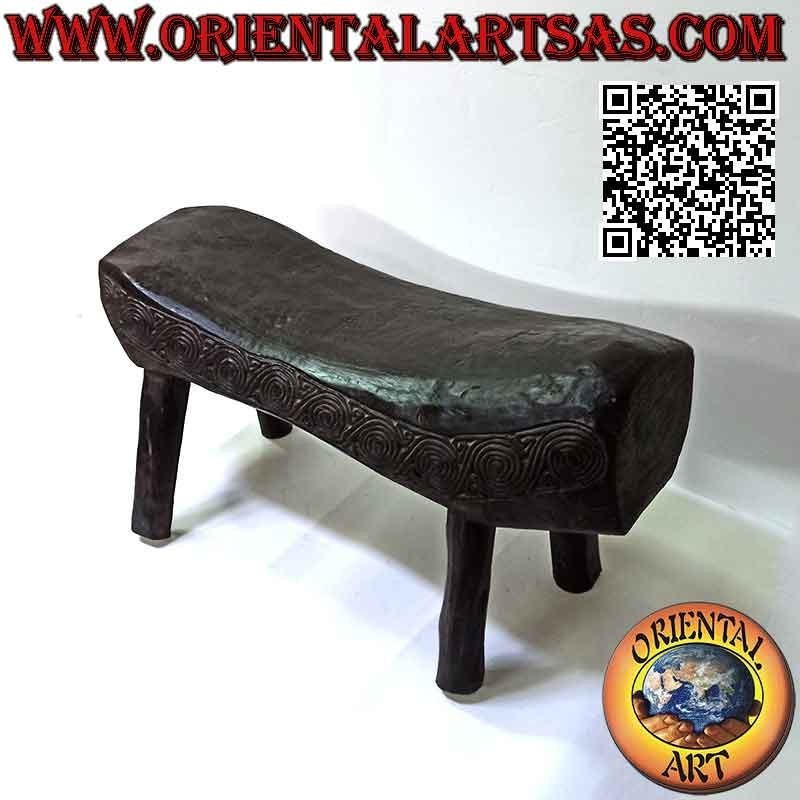 Panchetta con seduta a sella in stile primitivo in legno di teak (65x26 cm)
