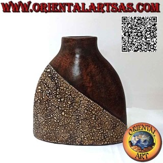 Ethnic flower holder with Balinese decoration and oval mouth in terracotta, handmade (33cm and 33x10cm)