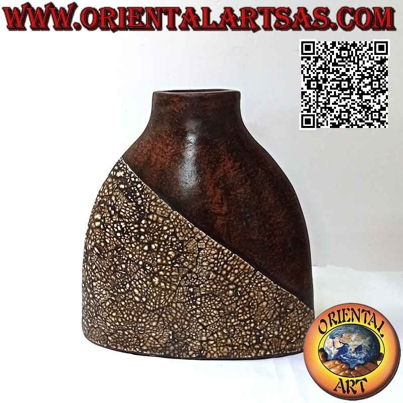 Portafiori etnico con decorazione balinese e bocca ovale in terracotta, fatto a mano (33 cm e 33x10cm)