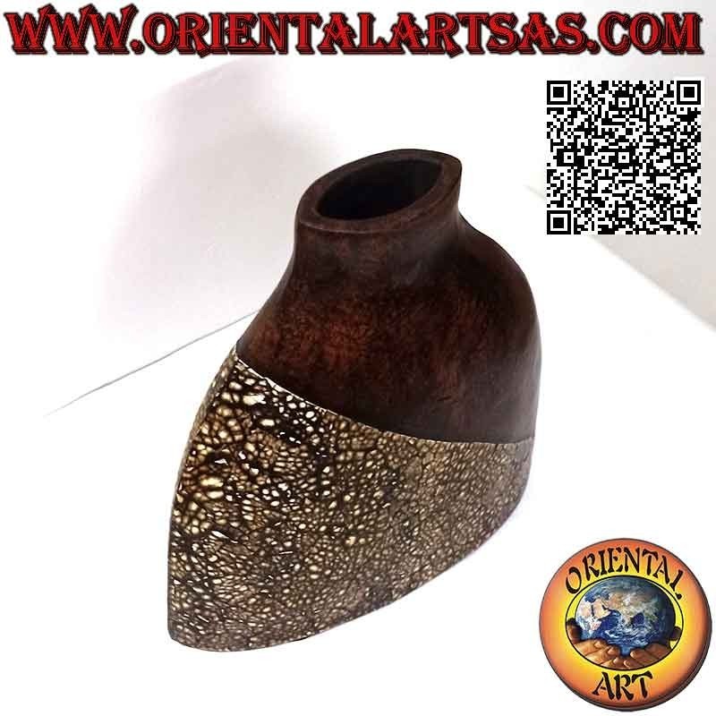 Florero étnico con decoración balinesa y boca ovalada en terracota, hecho a mano (33cm y 33x10cm)