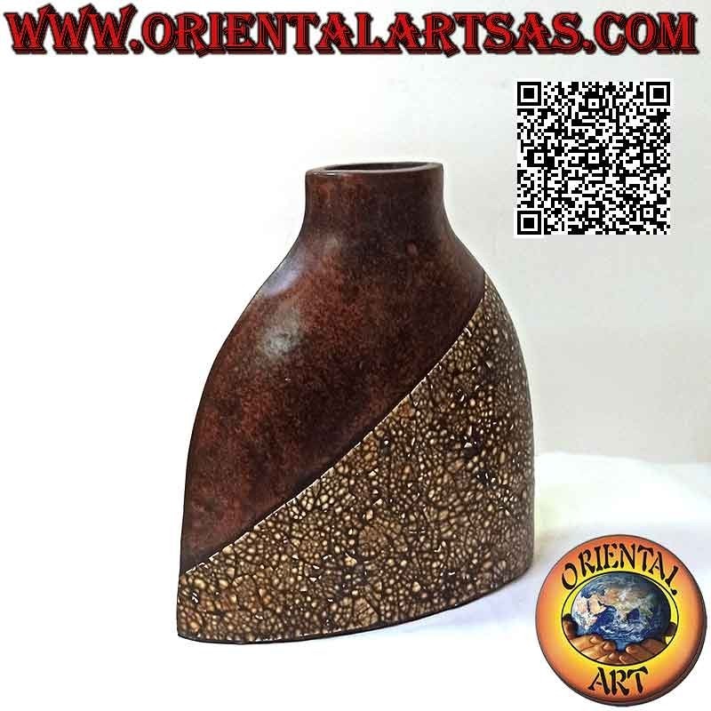 Portafiori etnico con decorazione balinese e bocca ovale in terracotta, fatto a mano (33 cm e 33x10cm)