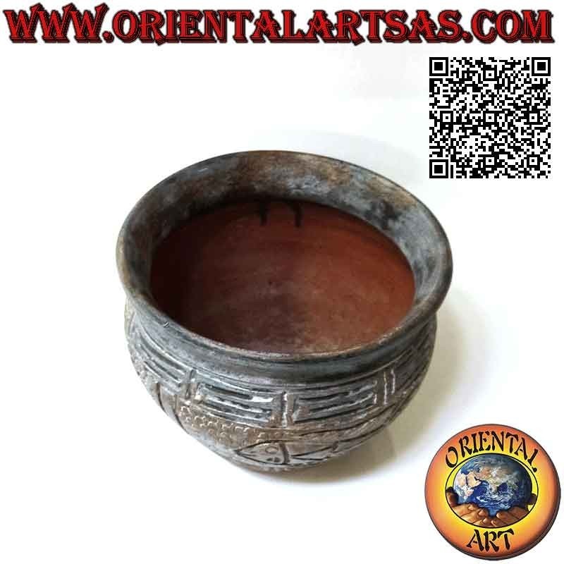 Macetero con decoración y peces en relieve en terracota, hecho a mano (20 cm y 28 cm ø)
