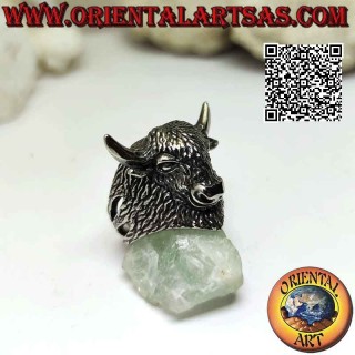 Bague en acier chirurgical (316L), tête de bison d'Amérique entièrement gravée