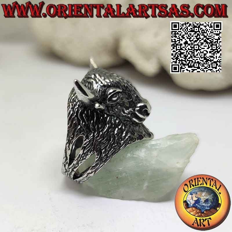 Anello in acciaio chirurgico (316L), testa di bisonte americano completamente inciso
