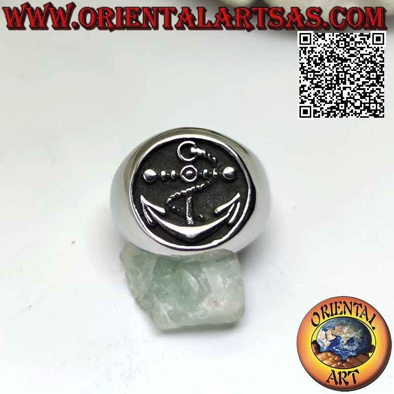 Surgical steel ring (316L), smooth with bas-relief anchor in the circle Ø 20 mm