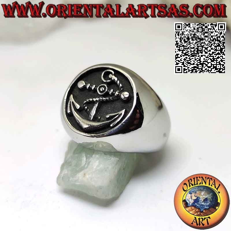 Surgical steel ring (316L), smooth with bas-relief anchor in the circle Ø 20 mm