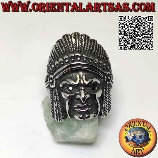 Surgical steel (316L) head ring of a Native American Indian fighter with feather headdress