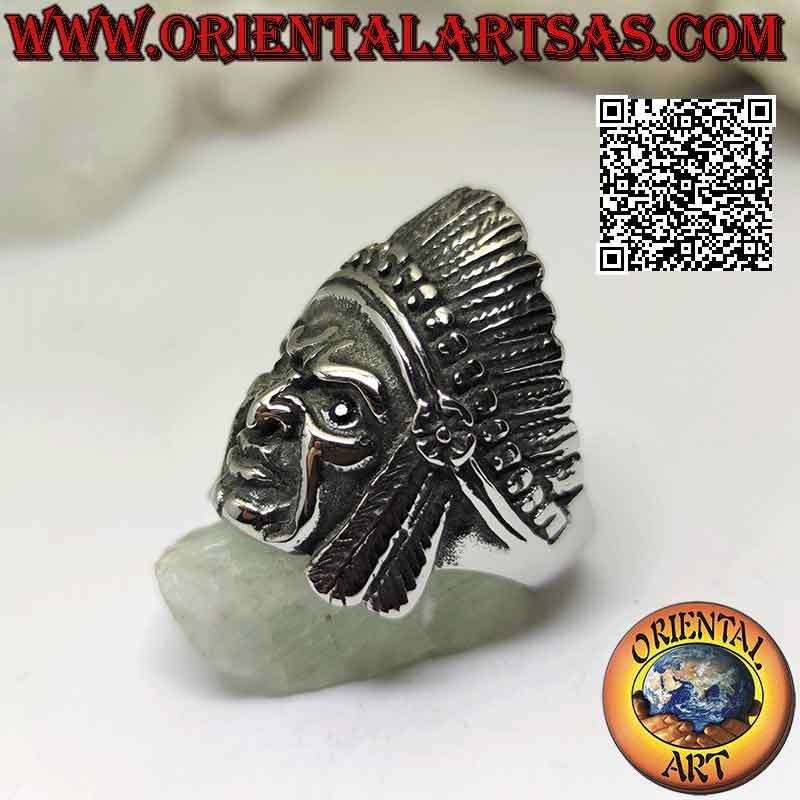 Anneau de tête en acier chirurgical (316L) d'un combattant amérindien avec coiffe en plumes