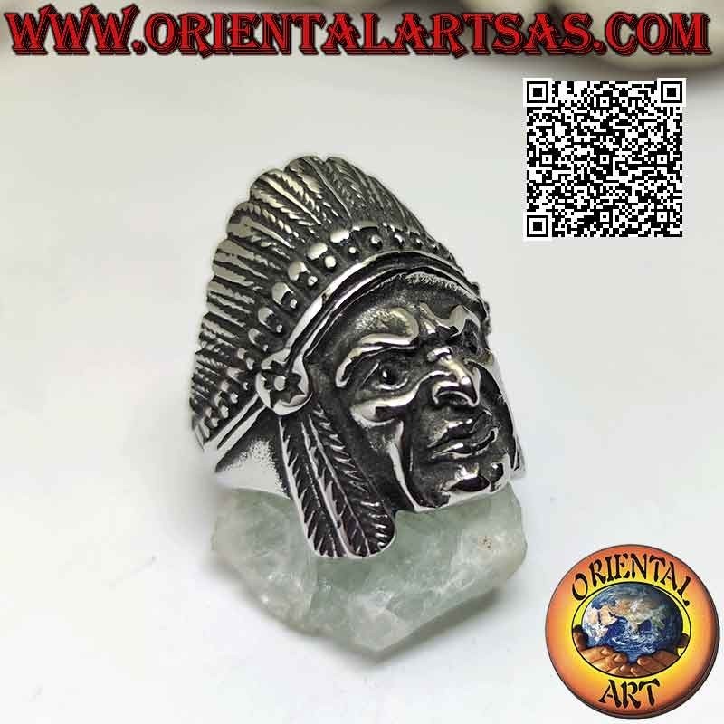 Surgical steel (316L) head ring of a Native American Indian fighter with feather headdress