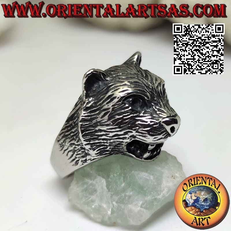 Anillo fabricado en acero quirúrgico (316L), con forma de cabeza de pantera