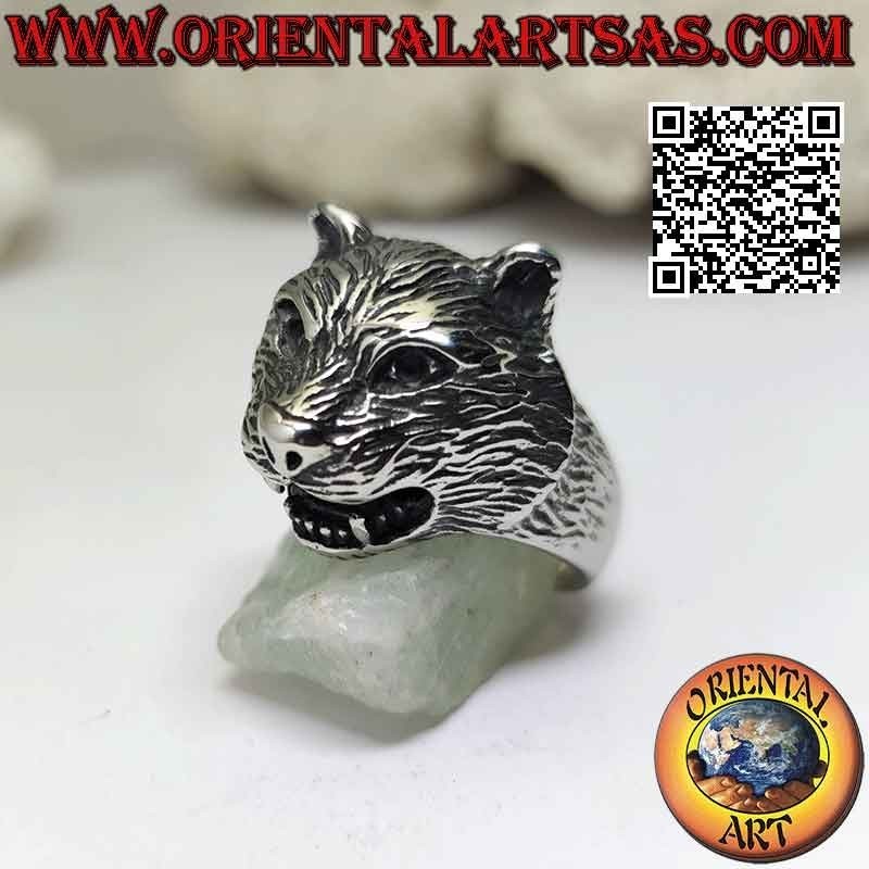 Anello in acciaio chirurgico (316L), a forma di testa di pantera