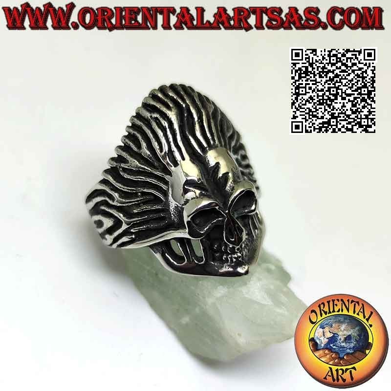Anillo de acero quirúrgico (316L), calavera de indio nativo americano con tocado de plumas