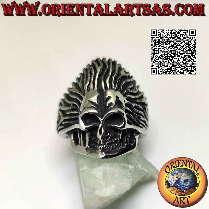 Anillo de acero quirúrgico (316L), calavera de indio nativo americano con tocado de plumas