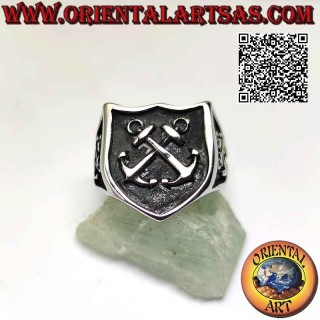 Surgical steel ring (316L), anchor in bas-relief in the central coat of arms and on the sides