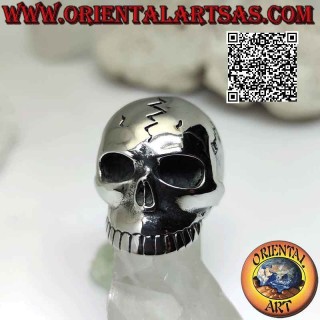 Anillo de acero quirúrgico (316L), gran cráneo liso sin mandíbula y con varias grietas