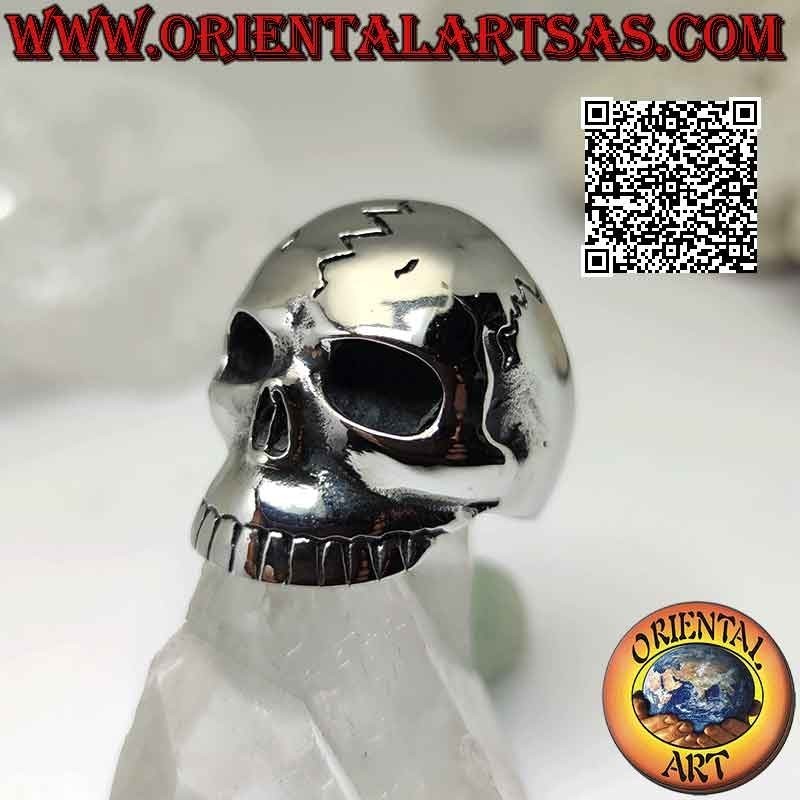 Anillo de acero quirúrgico (316L), gran cráneo liso sin mandíbula y con varias grietas