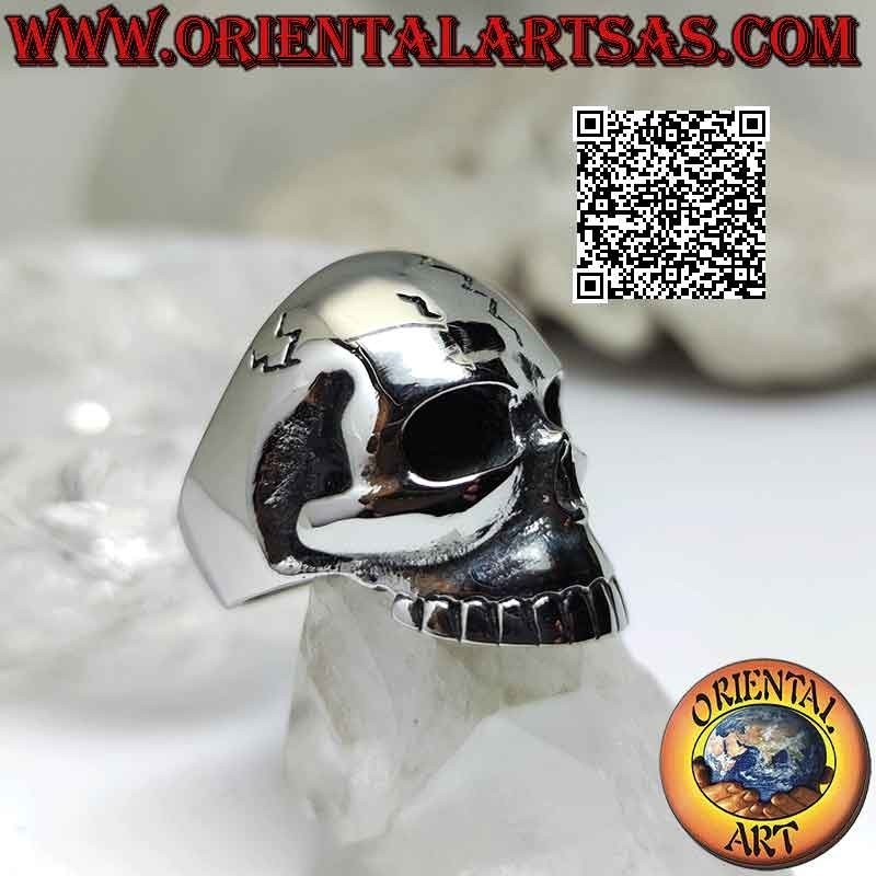 Anillo de acero quirúrgico (316L), gran cráneo liso sin mandíbula y con varias grietas