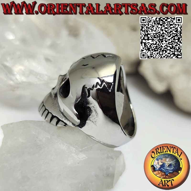 Anillo de acero quirúrgico (316L), gran cráneo liso sin mandíbula y con varias grietas