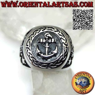 Ring aus Chirurgenstahl (316L), Flachrelief-Anker im Kreis und an den Seiten