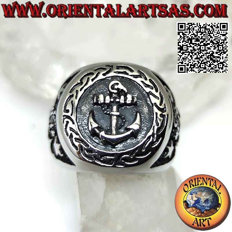 Surgical steel ring (316L), bas-relief anchor in the circle and on the sides