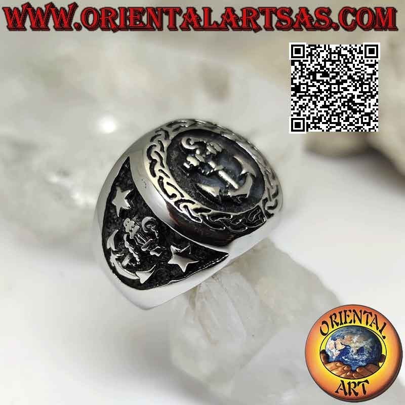 Ring aus Chirurgenstahl (316L), Flachrelief-Anker im Kreis und an den Seiten