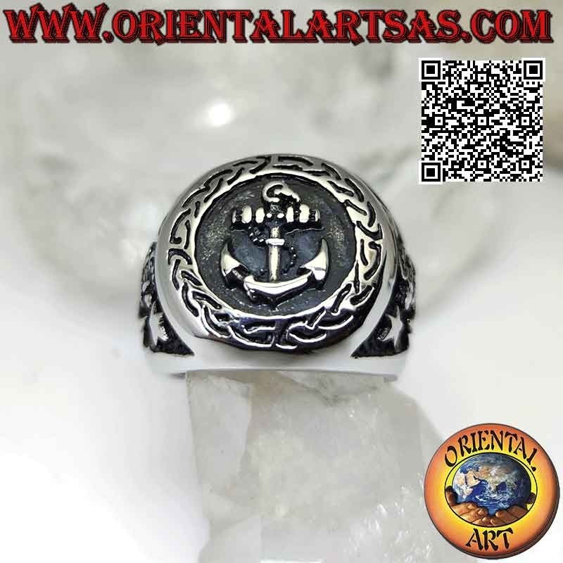 Ring aus Chirurgenstahl (316L), Flachrelief-Anker im Kreis und an den Seiten
