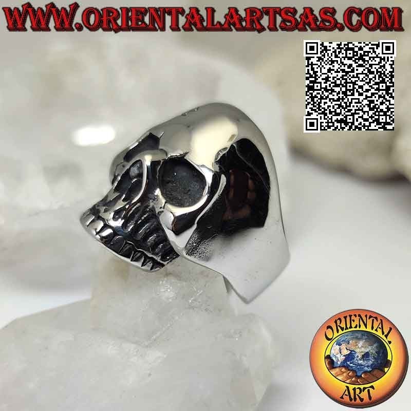 Anillo de acero quirúrgico (316L), calavera mexicana "calanca" lisa con decoración floral grabada en un lado
