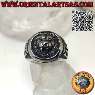 Surgical steel ring (316L), embossed lion head and patent cross or iron cross on the sides