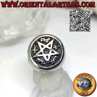 Ring in surgical steel (316L), pentacle in bas-relief in the central coat of arms and on the sides