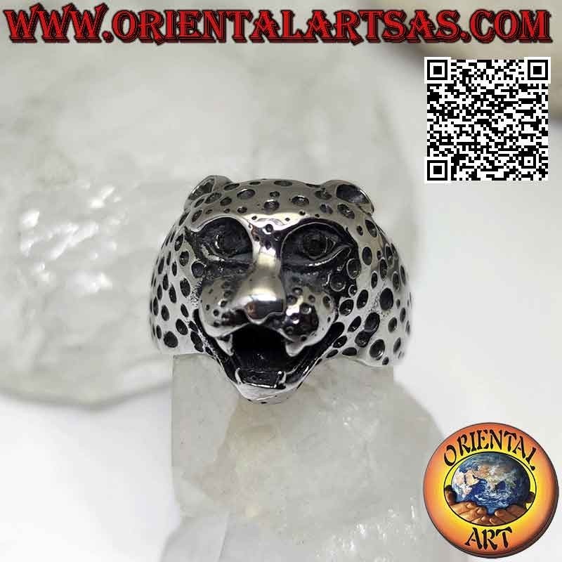 Bague en acier chirurgical (316L), en forme de tête de léopard