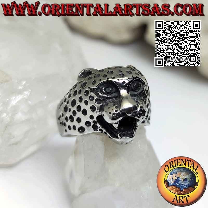 Bague en acier chirurgical (316L), en forme de tête de léopard