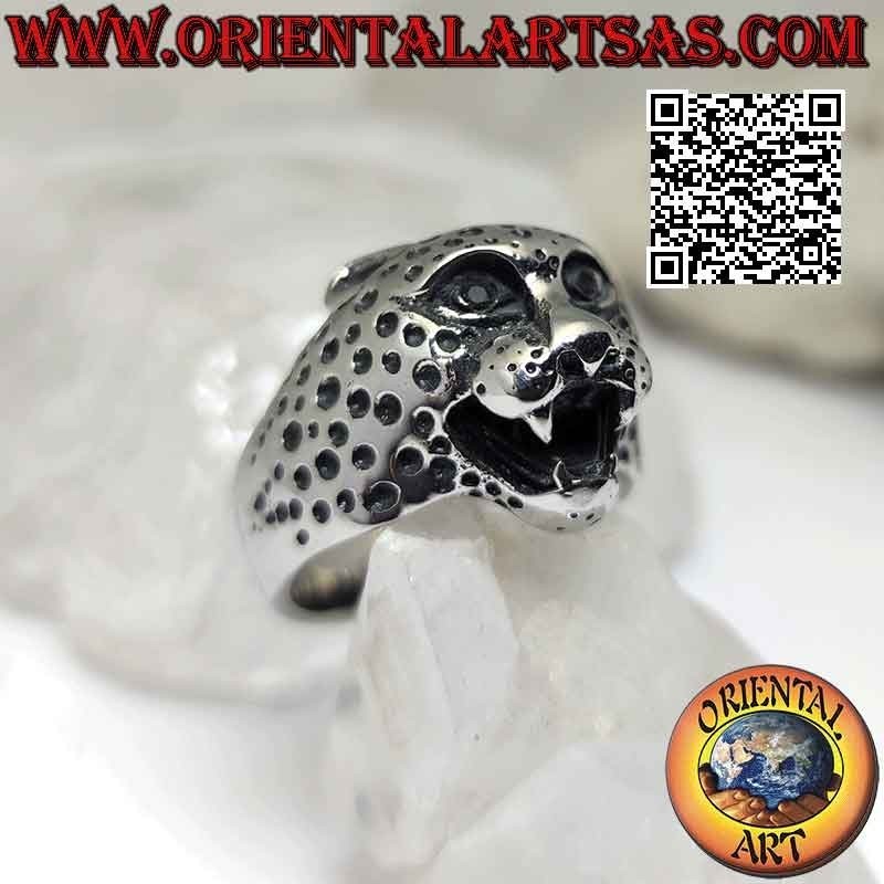 Anello in acciaio chirurgico (316L), a forma di testa di leopardo