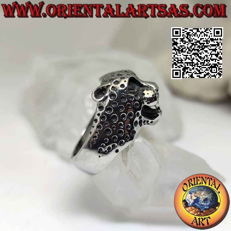 Surgical steel ring (316L), in the shape of a leopard's head
