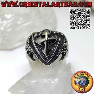 Anillo de acero quirúrgico (316L), emblema con cruz de flecha grabada