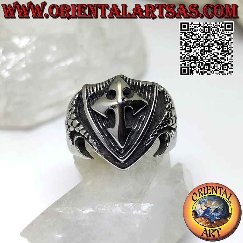 Surgical steel ring (316L), emblem with embossed arrow cross