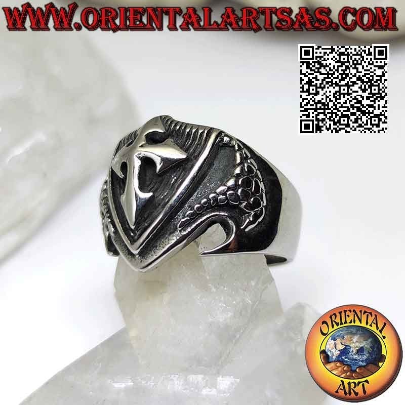 Surgical steel ring (316L), emblem with embossed arrow cross