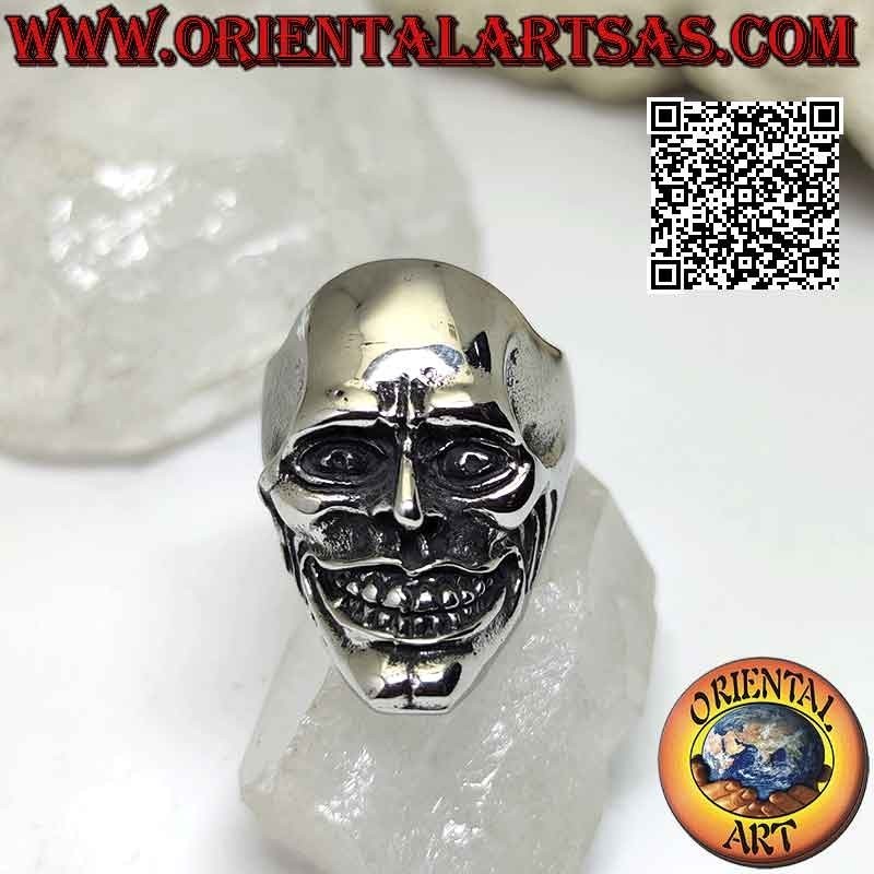Anello in acciaio chirurgico (316L), teschio joker in sorriso sadico