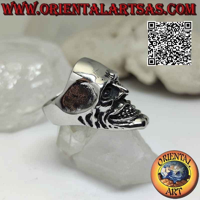 Anello in acciaio chirurgico (316L), teschio joker in sorriso sadico