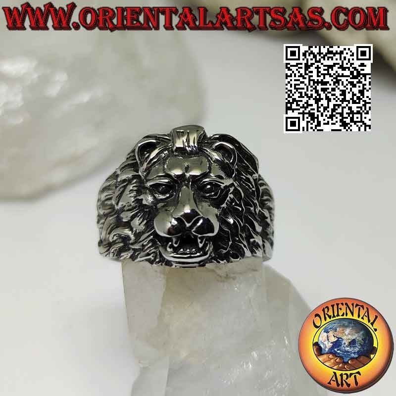 Anello in acciaio chirurgico (316L), a forma di testa di leone